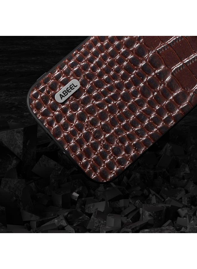 اس-توب جراب هاتف من الجلد الطبيعي بتصميم جلد التمساح من ABEEL لهاتف iPhone 15 Pro، بحافة سوداء - Image 3