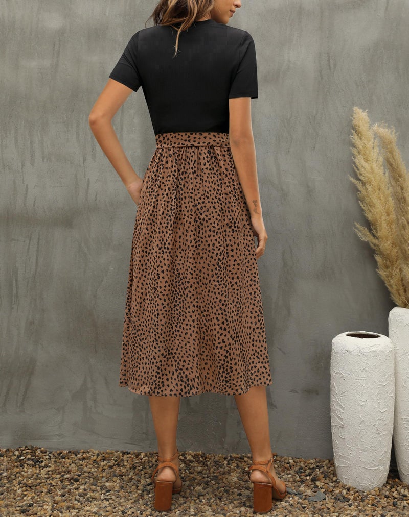 Zattcas Womens 2026 Summer Dresses Short Sleeve Ribbed Teacher Church Modest Business Casual Work Outfits Midi Dress with Pockets Blackbrown M - Image 3