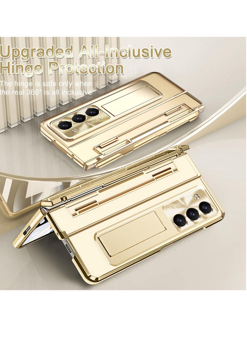 Protective Case for Samsung Z Fold  Compatible with S Pen u0026 S Pen Holder u0026 Kickstand, Stylish Gold Case with Pen Slot for Galaxy Z Fold 5 and Galaxy Z Fold 5 5G (Gold) - Image 3