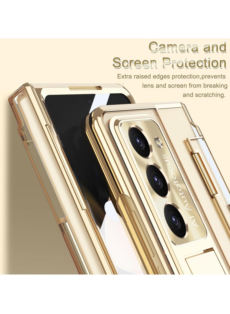 Protective Case for Samsung Z Fold  Compatible with S Pen u0026 S Pen Holder u0026 Kickstand, Stylish Gold Case with Pen Slot for Galaxy Z Fold 5 and Galaxy Z Fold 5 5G (Gold) - Image 4