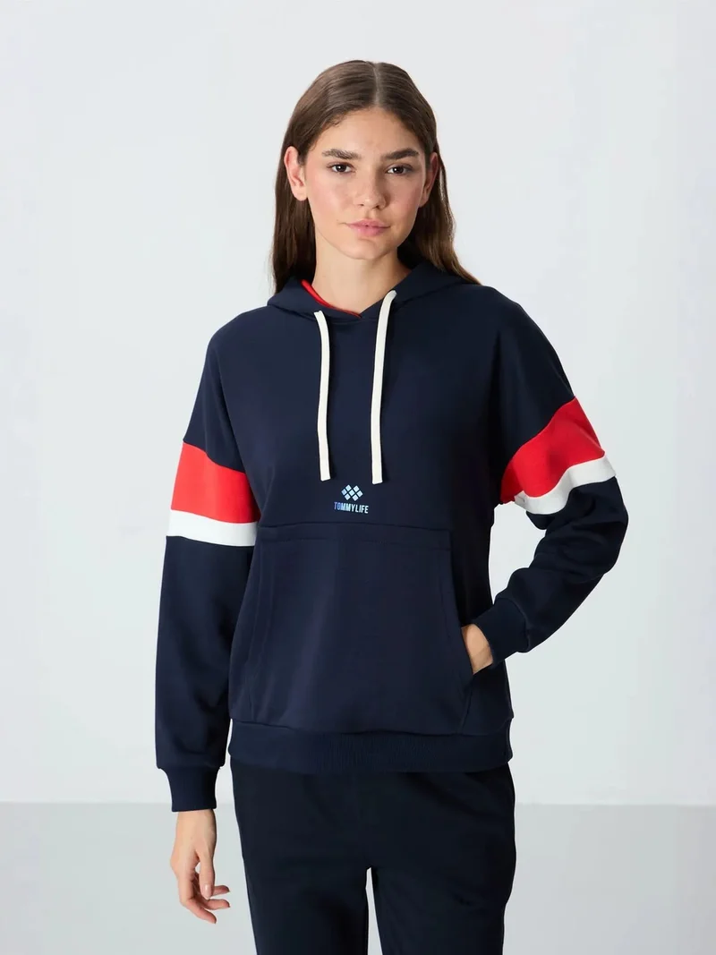 TOMMYLIFE TOMMY Oversized Color-block Hooded Sweatshirt With Pocket
