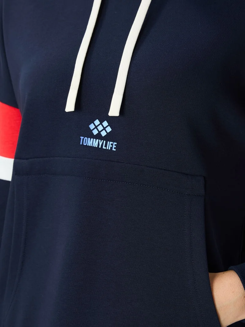 TOMMYLIFE TOMMY Oversized Color-block Hooded Sweatshirt With Pocket