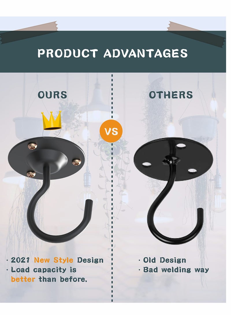 خطاف سقف معدني مع سلاسل معلقة للنباتات والفوانيس - مثالي لمغذيات الطيور وأجراس الرياح، 3 حزمة باللون الأسود - Image 5