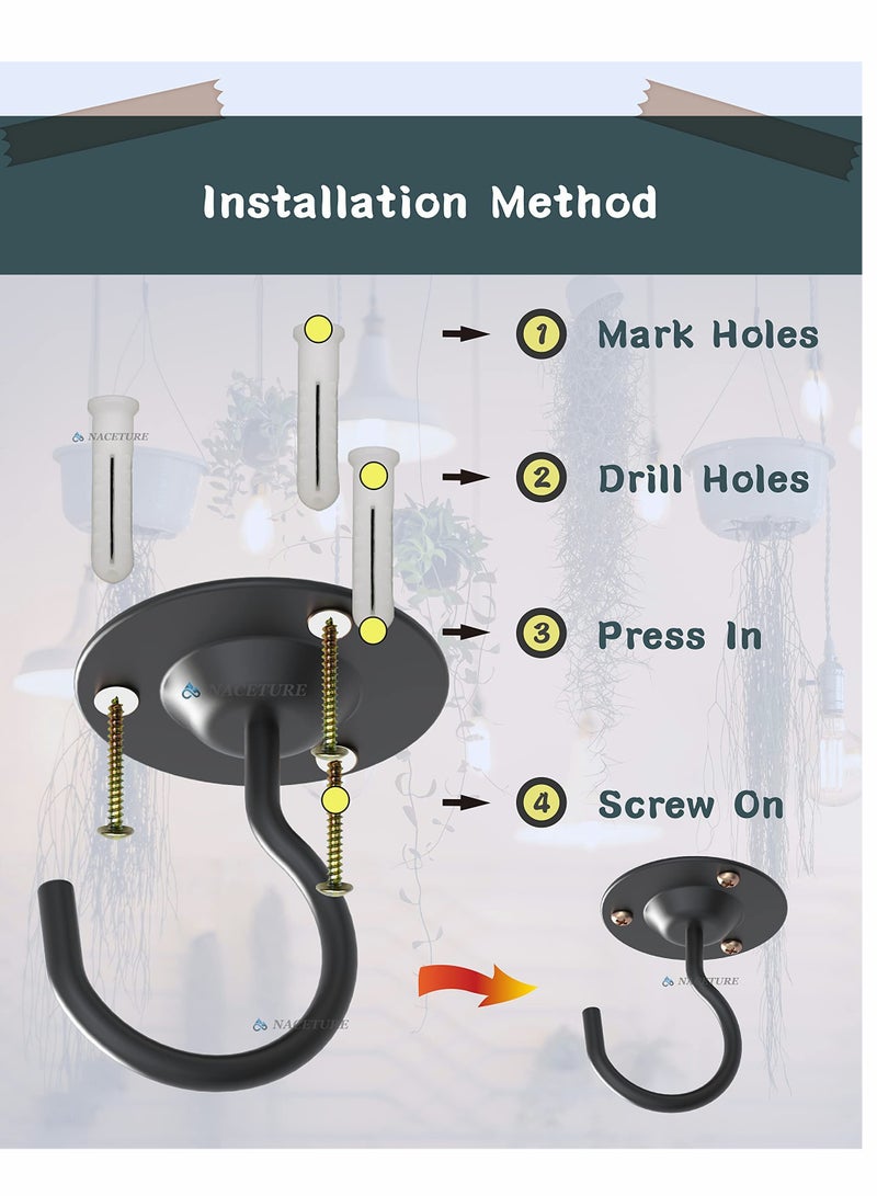 خطاف سقف معدني مع سلاسل معلقة للنباتات والفوانيس - مثالي لمغذيات الطيور وأجراس الرياح، 3 حزمة باللون الأسود - Image 3