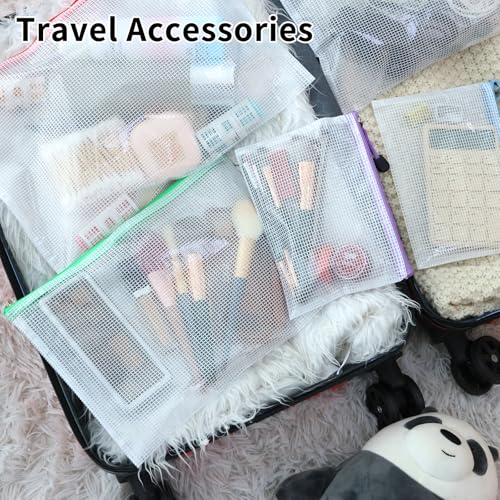 EOOUT 56pcs Mesh Zipper Pouch, Waterproof Zipper Bags, 8 Sizes Plastic Travel Pouch, 18 Colors, Multipurpose for Travel Storage, Office Appliances - Image 5