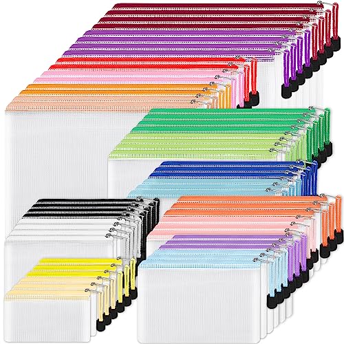 EOOUT 56pcs Mesh Zipper Pouch, Waterproof Zipper Bags, 8 Sizes Plastic Travel Pouch, 18 Colors, Multipurpose for Travel Storage, Office Appliances - Image 1