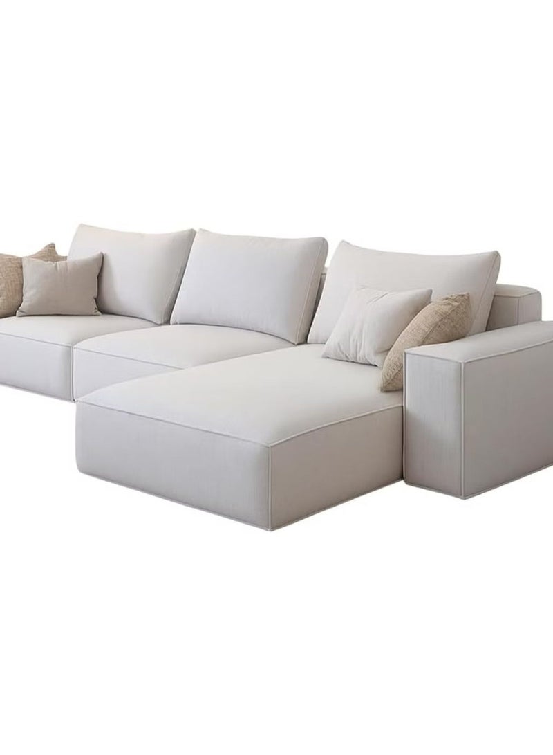 Al Zakharef Furniture Rabeena L-Shape Linen Fabric Corner Sofa Set – Luxury Sectional Couch for Living Room with Strong Wood Frame & Free Pillows – Modern L-Shape Sofa Colour White - Left Side - Image 4