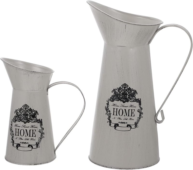 klarako 2pcs Decorations with Style Decoration Flower Plant Vase Farmhouse French Gardening Arrangement Buckets Living Rustic Metal Garden Watering Container Flowers Vintage Elegant - Image 1