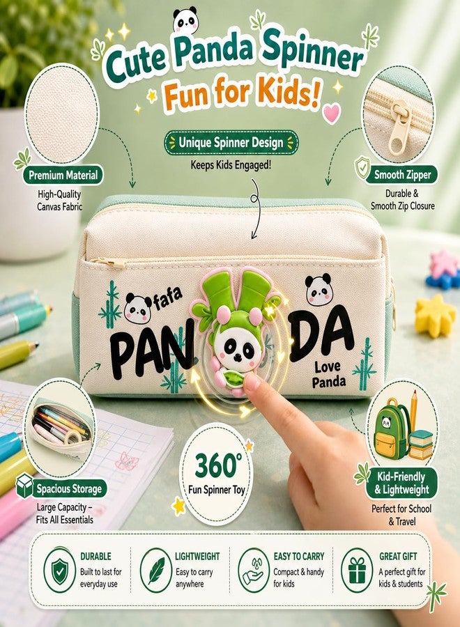 Skoolster Panda Pencil Pouch with Spinner Toy | Large Capacity Pencil Case for Kids | Multi-Compartment Stationery Organizer for School & Office | Spacious Storage | Return Gift (Green) - Image 4