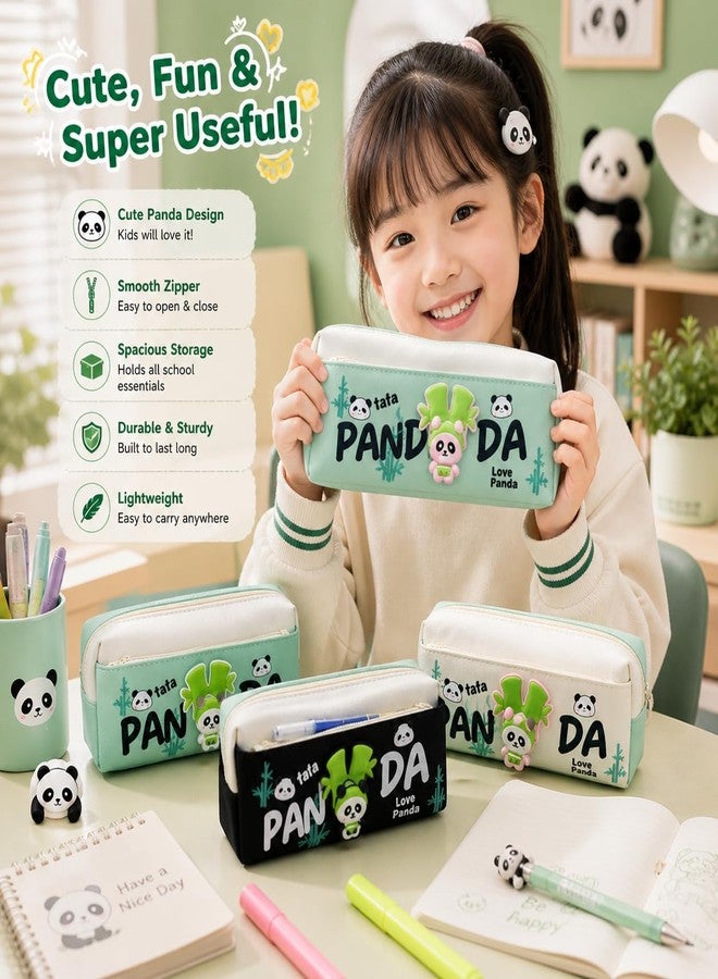 Skoolster Panda Pencil Pouch with Spinner Toy | Large Capacity Pencil Case for Kids | Multi-Compartment Stationery Organizer for School & Office | Spacious Storage | Return Gift (Green) - Image 2