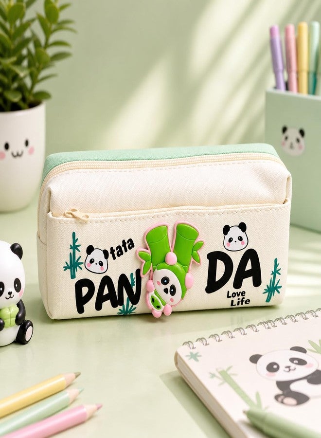 Skoolster Panda Pencil Pouch with Spinner Toy | Large Capacity Pencil Case for Kids | Multi-Compartment Stationery Organizer for School & Office | Spacious Storage | Return Gift (Green) - Image 5