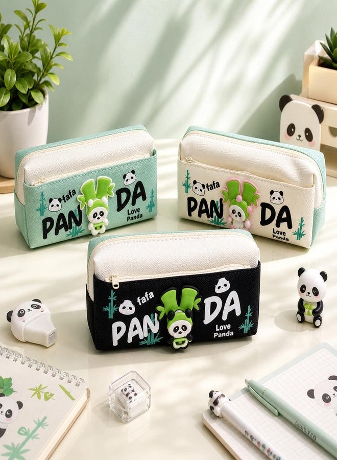 Skoolster Panda Pencil Pouch with Spinner Toy | Large Capacity Pencil Case for Kids | Multi-Compartment Stationery Organizer for School & Office | Spacious Storage | Return Gift (Green) - Image 3