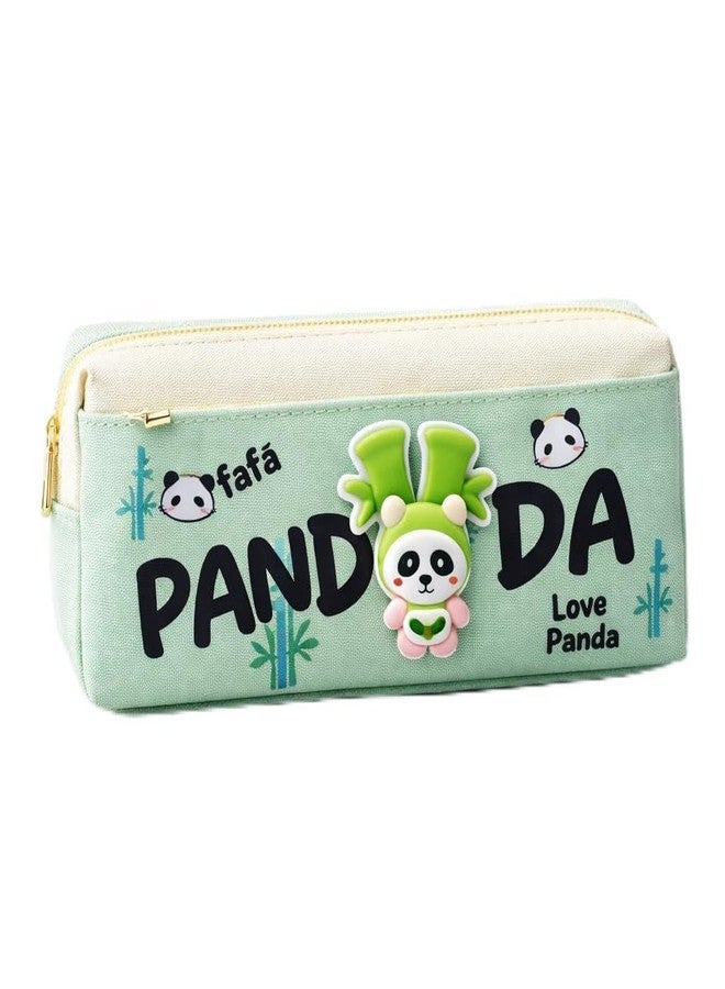 Skoolster Panda Pencil Pouch with Spinner Toy | Large Capacity Pencil Case for Kids | Multi-Compartment Stationery Organizer for School & Office | Spacious Storage | Return Gift (Green) - Image 1