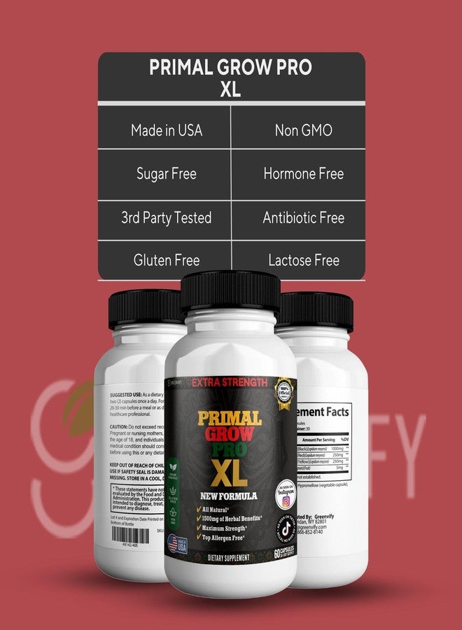 GREENVIFY Primal Grow Pro Extra Strength Maca Root Complex, 1500mg, 60 Capsules, Vegan, Gluten Free, Non-GMO (1) - Image 4