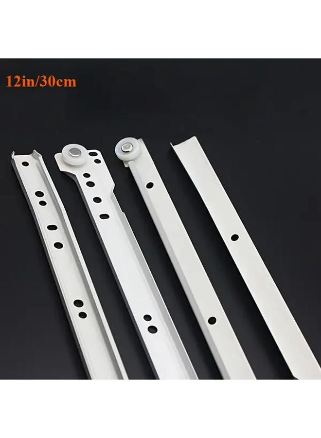 White 12 Inch Self Closing Metal Drawer Slides Cabinet Hardware Replacement Track Kit - Image 1