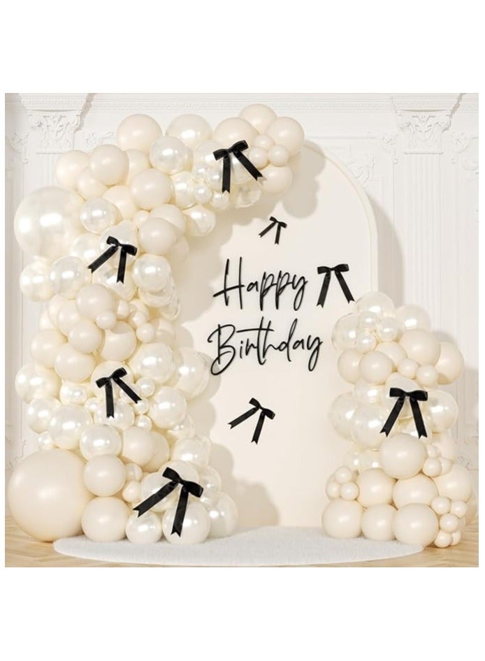 White Sand Balloon Arch Kit 141 Pcs Pearl White Balloon Garland Arch Kit Sand White Balloon with Black Bow for Birthday Wedding Baby Shower Bridal Gift Balloon Arch Decoration - Image 1