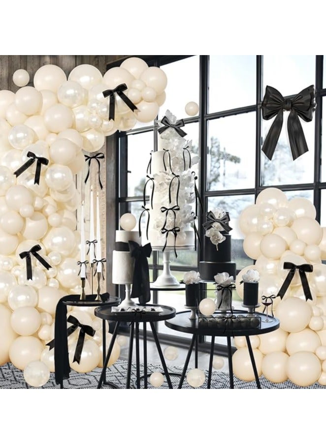 White Sand Balloon Arch Kit 141 Pcs Pearl White Balloon Garland Arch Kit Sand White Balloon with Black Bow for Birthday Wedding Baby Shower Bridal Gift Balloon Arch Decoration - Image 2
