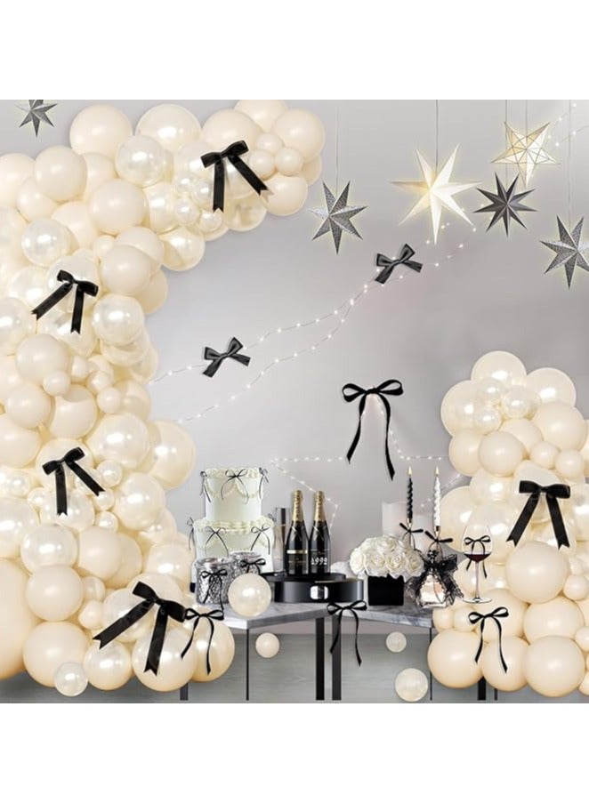 White Sand Balloon Arch Kit 141 Pcs Pearl White Balloon Garland Arch Kit Sand White Balloon with Black Bow for Birthday Wedding Baby Shower Bridal Gift Balloon Arch Decoration - Image 3