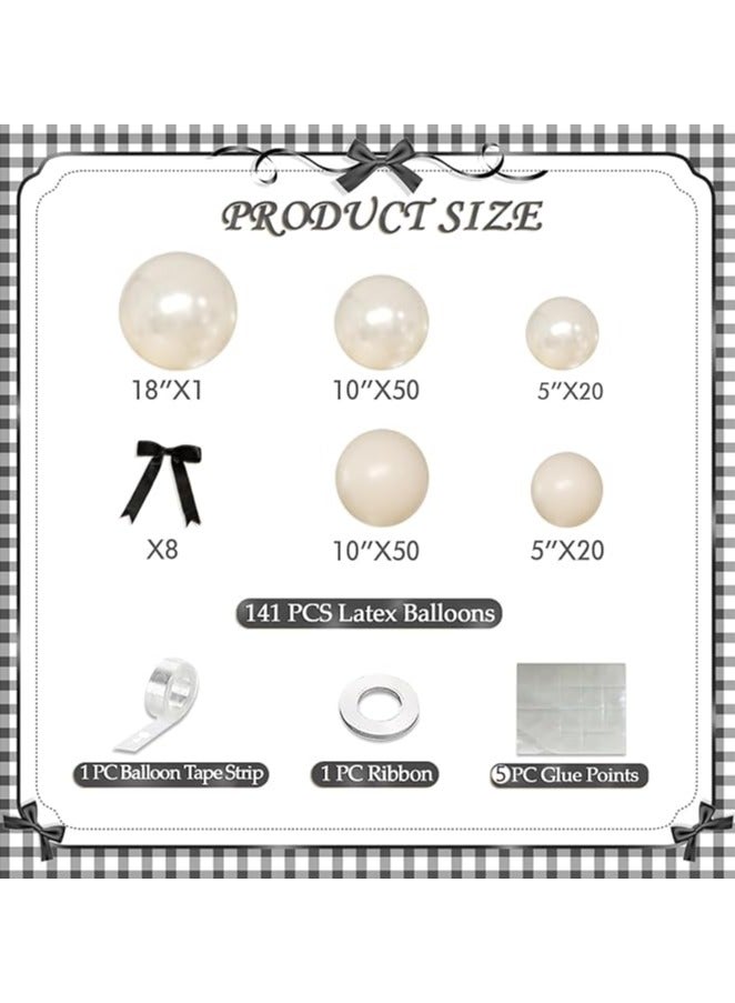 White Sand Balloon Arch Kit 141 Pcs Pearl White Balloon Garland Arch Kit Sand White Balloon with Black Bow for Birthday Wedding Baby Shower Bridal Gift Balloon Arch Decoration - Image 4