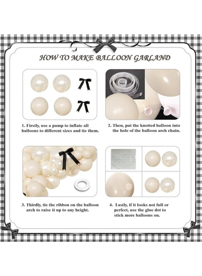 White Sand Balloon Arch Kit 141 Pcs Pearl White Balloon Garland Arch Kit Sand White Balloon with Black Bow for Birthday Wedding Baby Shower Bridal Gift Balloon Arch Decoration - Image 5
