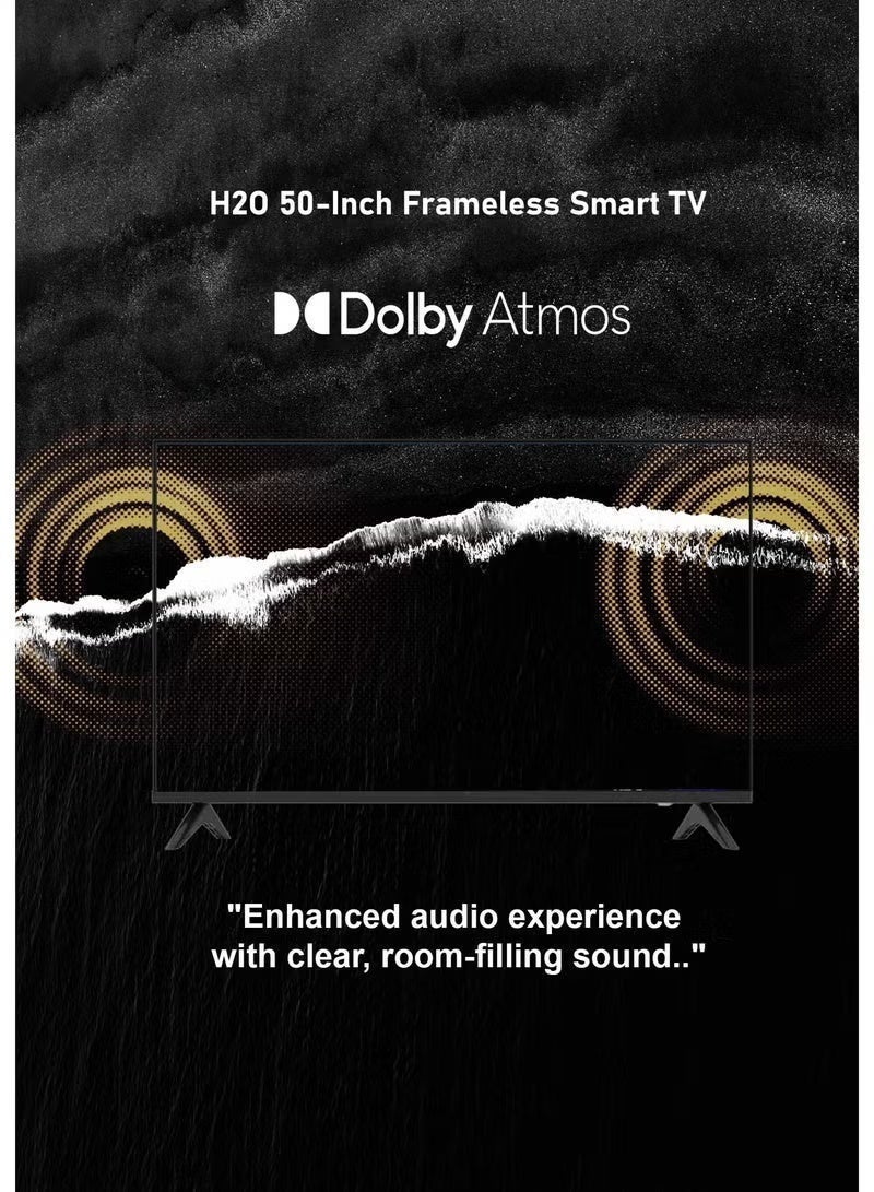 H2O 50-Inch Frameless Smart LED TV – Model H2LED5332S | FHD Android 14 Television with Google Assistant, Chromecast Built-In, Voice Remote Control, HDR10 Display & Wi-Fi Connectivity - Image 2