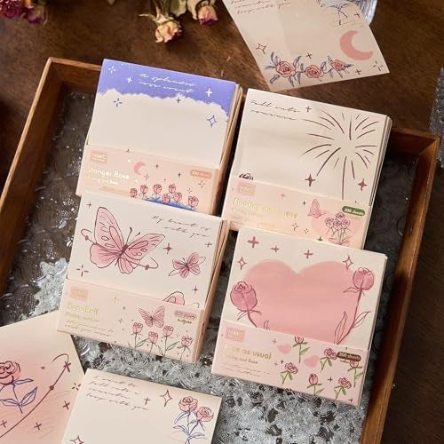RUJVE Romantic Sticky Notes Set, Multicolour, Over 200 Rectangular Self - Stick Memo Pads with Delicate Heart, Rose & Butterfly Designs for Journaling, Office, Creative Projects (Pack 1)(Multi Color) - Image 2