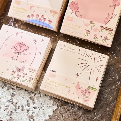 RUJVE Romantic Sticky Notes Set, Multicolour, Over 200 Rectangular Self - Stick Memo Pads with Delicate Heart, Rose & Butterfly Designs for Journaling, Office, Creative Projects (Pack 1)(Multi Color) - Image 3