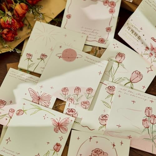 RUJVE Romantic Sticky Notes Set, Multicolour, Over 200 Rectangular Self - Stick Memo Pads with Delicate Heart, Rose & Butterfly Designs for Journaling, Office, Creative Projects (Pack 1)(Multi Color) - Image 4