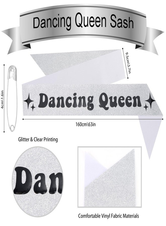 FASOTY Dancing Queen Sash for Women Girls Mamma Mia Party Decorations Disco Bachelorette Party Decorations Silver Sash with Black Foil Lettering Dancing Supplies - Image 3