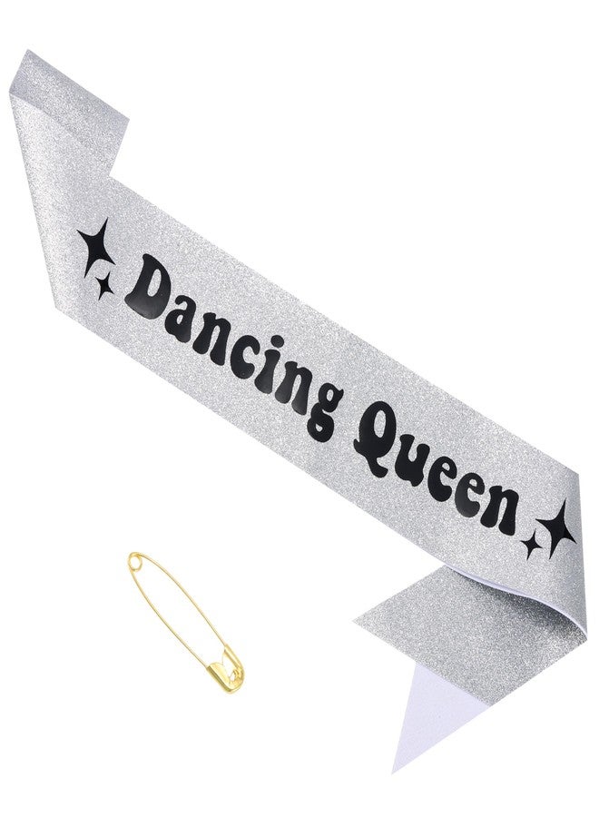 FASOTY Dancing Queen Sash for Women Girls Mamma Mia Party Decorations Disco Bachelorette Party Decorations Silver Sash with Black Foil Lettering Dancing Supplies - Image 2