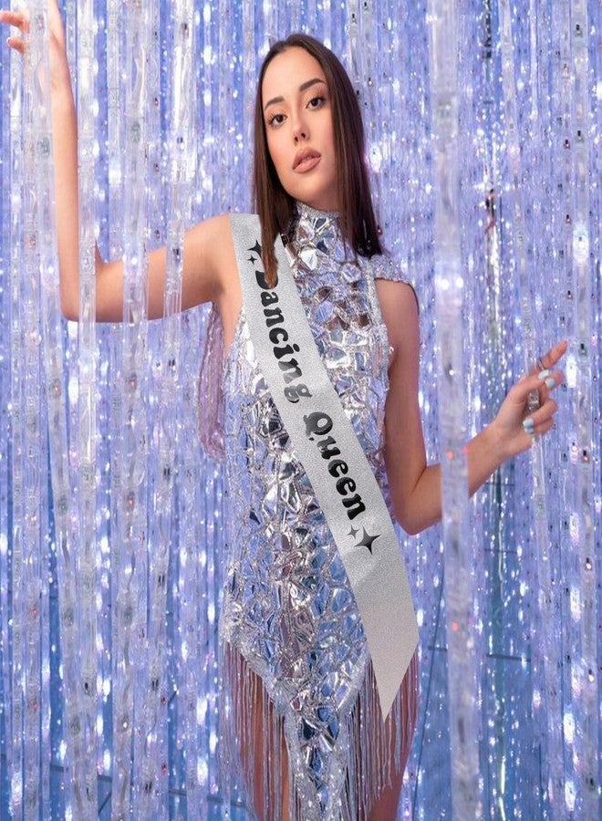 FASOTY Dancing Queen Sash for Women Girls Mamma Mia Party Decorations Disco Bachelorette Party Decorations Silver Sash with Black Foil Lettering Dancing Supplies - Image 5