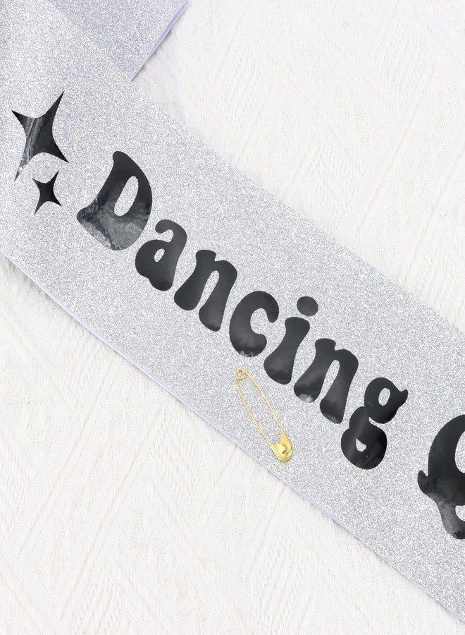 FASOTY Dancing Queen Sash for Women Girls Mamma Mia Party Decorations Disco Bachelorette Party Decorations Silver Sash with Black Foil Lettering Dancing Supplies - Image 4