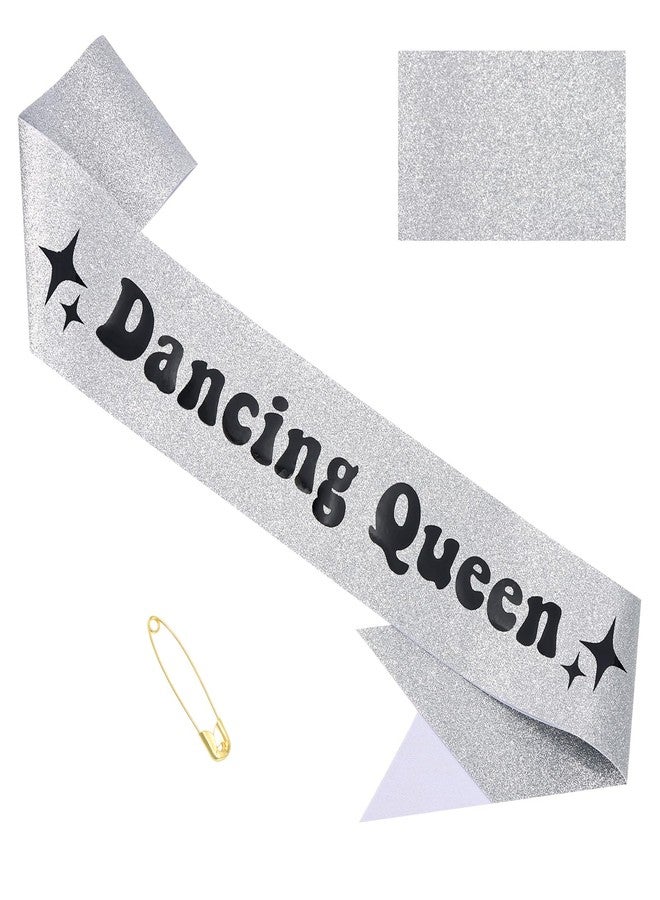 FASOTY Dancing Queen Sash for Women Girls Mamma Mia Party Decorations Disco Bachelorette Party Decorations Silver Sash with Black Foil Lettering Dancing Supplies - Image 1