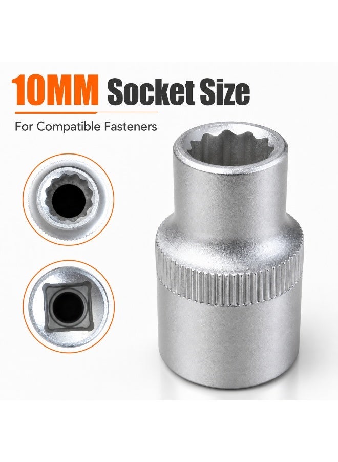 10mm 12 Point Small Socket Wrench, 1/2 Inch Square Drive Chrome Vanadium Steel CR-V Socket for Ratchet, Breaker Bar, Automotive Repair and Workshop Use - Image 2