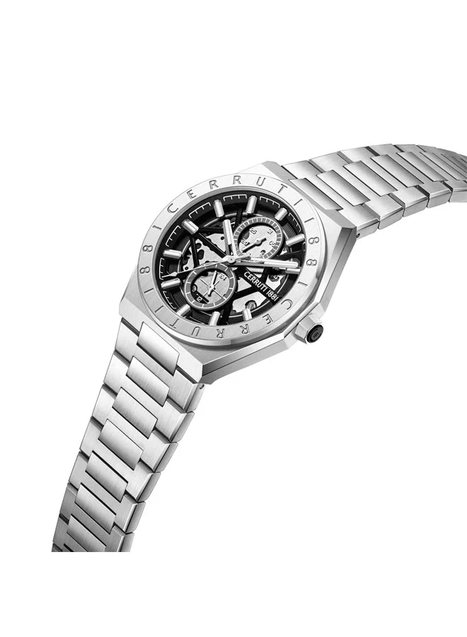 شيروتي 1881 Ravello Black Dial, Stainless Steel Bracelet, Multifunction Watch for Men, 42mm