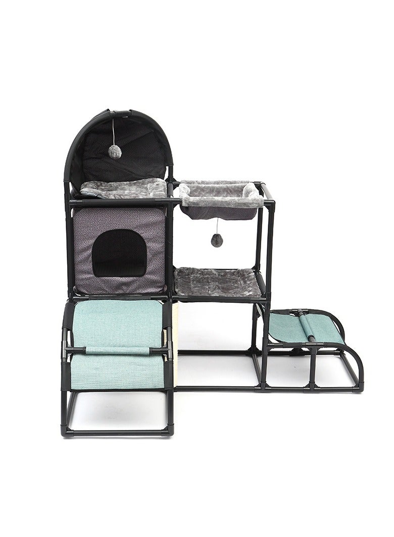 xozgdovg شجرة قطط مستقرة للغاية برج منزل أثاث مع أعمدة خدش سرير هاموك للقطط، لعبة متدلية، متسلق، ثقوب للpeek، أنبوب بلاستيكي سميك إضافي، فانيلا مريحة - Image 1