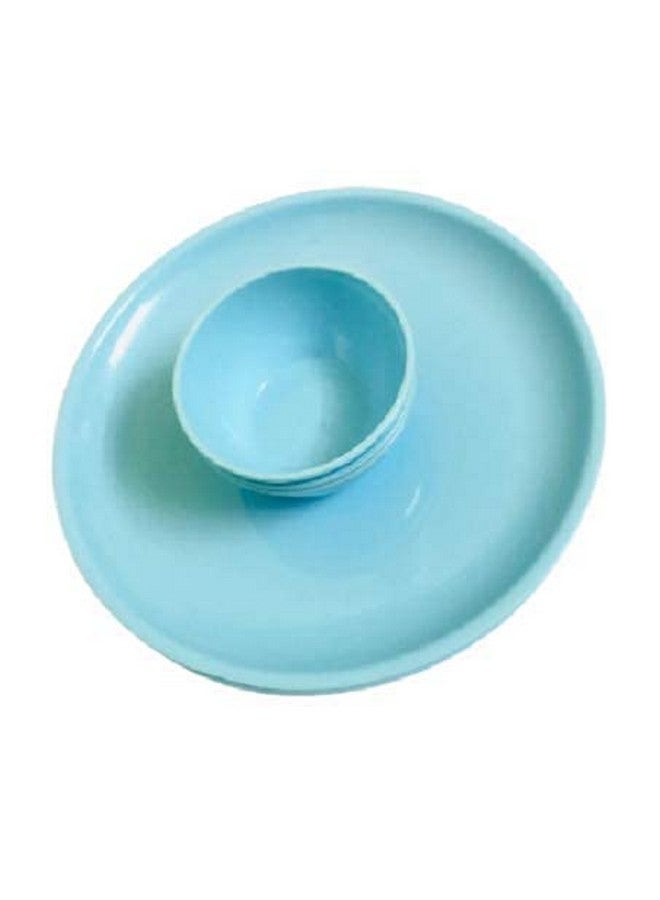 Coolkart Microwave Safe & Unbreakable 11 inch 6 Full Plate with 6 Bowl (250 ml) - Blue Color (Plastic Plate & Bowl Set) - Image 1