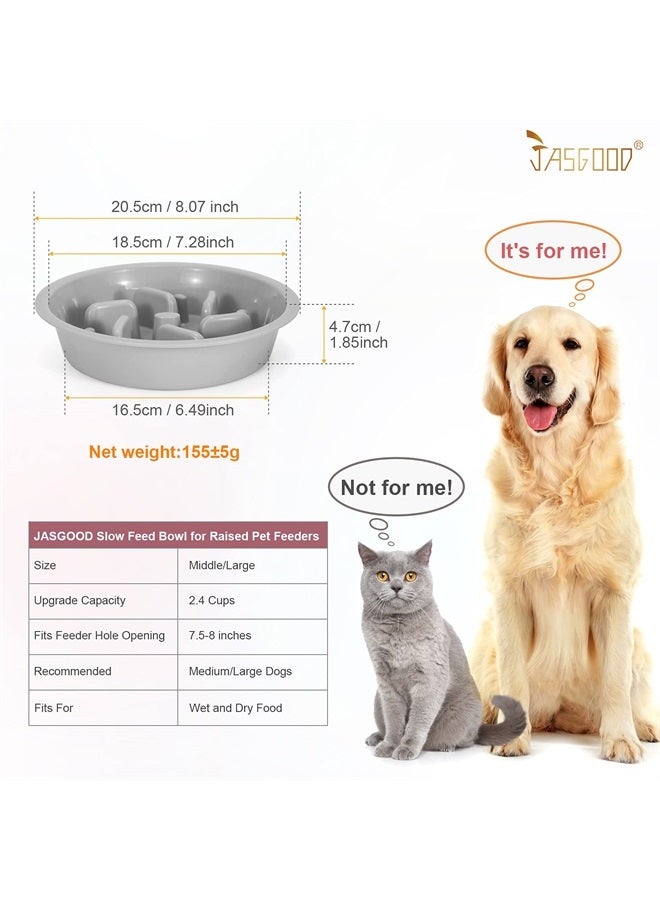 Dog Slow Feeder Bowl JASGOOD Reduce Slip Puzzle Bowl for Raised Pet Feeders - Interactive Bloat Stop Dog Dishes Elevated Diners Replacement Bowl (Gray,Fit Opening 7.5"-8")