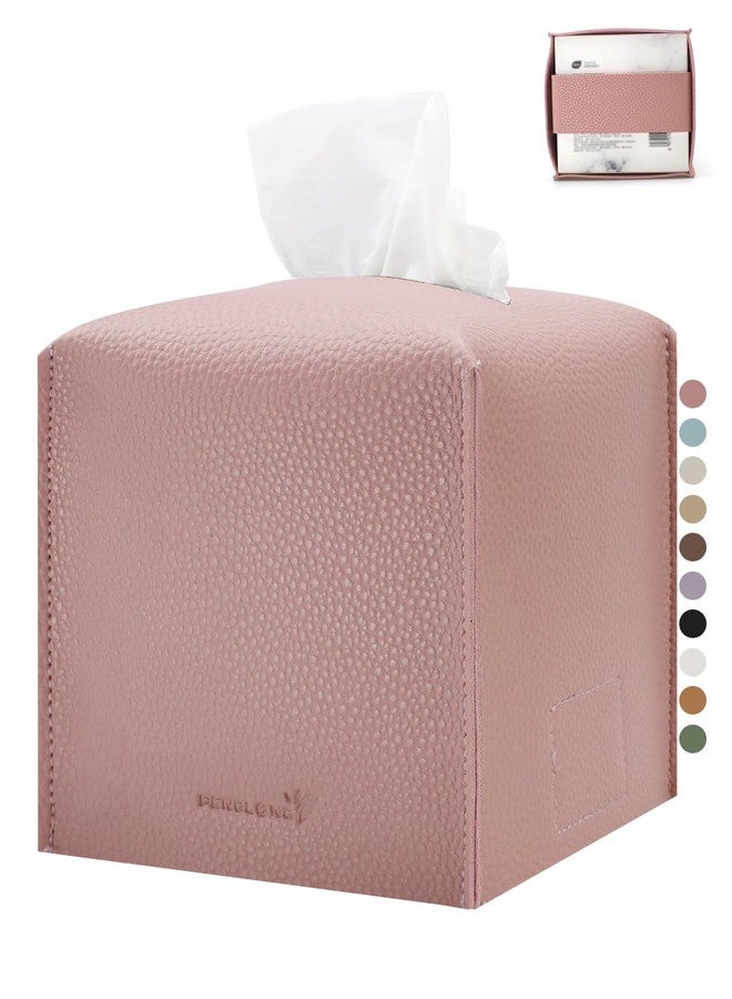 PENGLONG Tissue Box Cover 5X5X5'' PU Leather Tissue Holder Square Tissue Cube Box Organizer for Bathroom Vanity Countertop, Car, Night Stands, Office, Home, Kitchen (1Pack, Pretty Pink) - Image 1