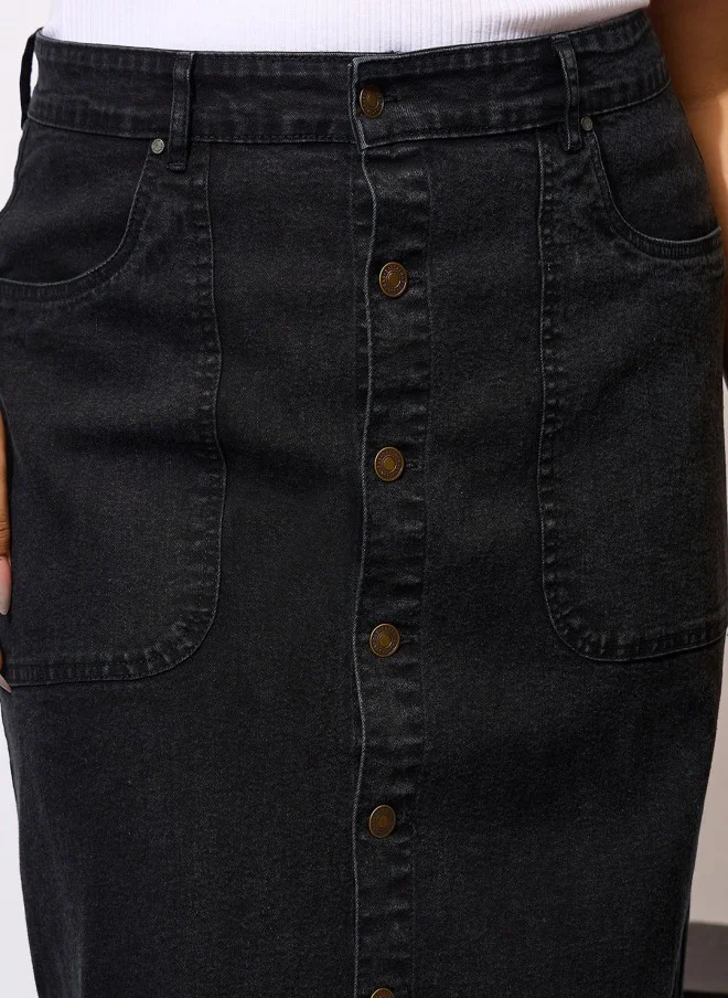 ساسافراس Curve Black Denim Maxi Skirt for Women