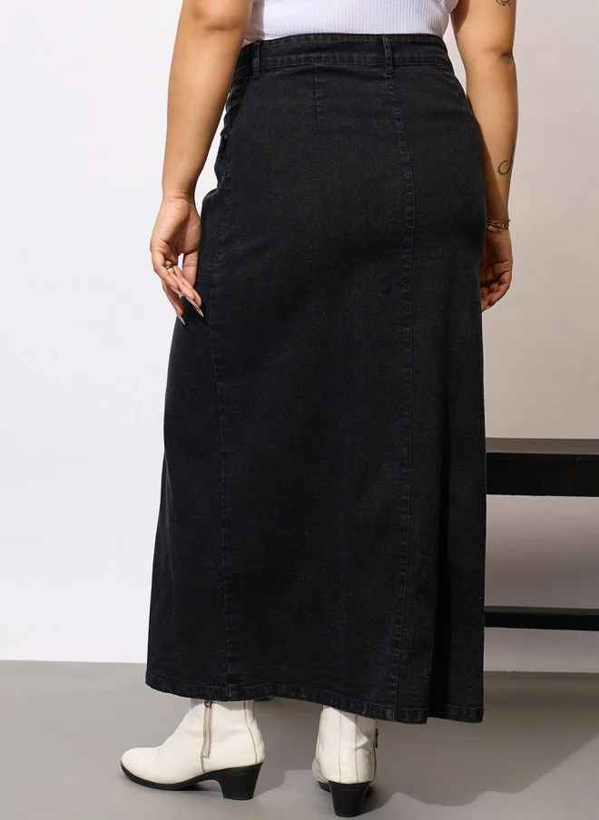 ساسافراس Curve Black Denim Maxi Skirt for Women