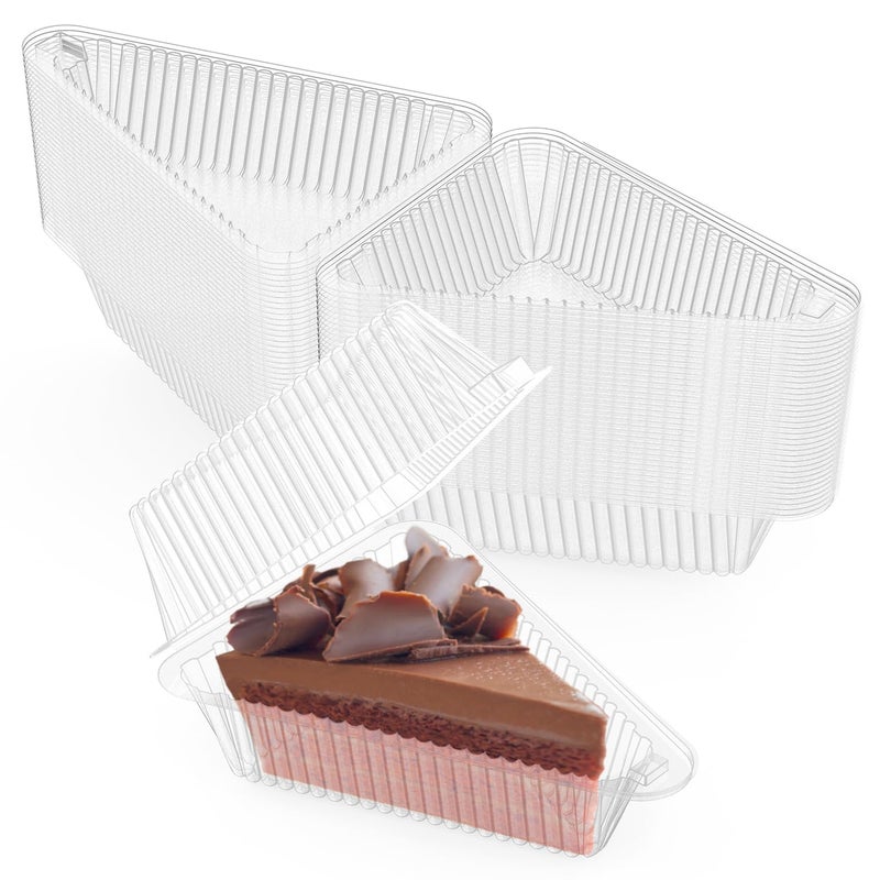 MFDSJ 100 Pieces Cake Slice Plastic Containers with Lids 5 Inches Hinged Lid Cheese cake Container for Home Bakery and Cafe