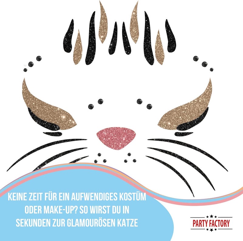 Party Factory Elegant practical design Face Tattoo Cat, Temporary Glitter Face Tattoo for Theme Party, Halloween & Carnival, Children and Adults Globally trusted quality - Image 3