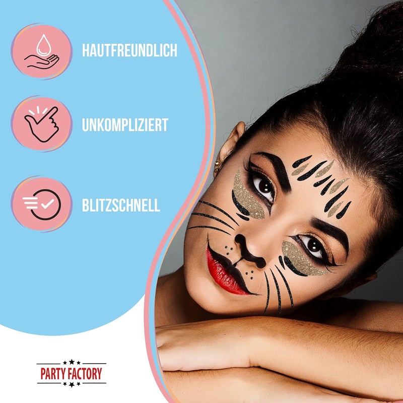 Party Factory Elegant practical design Face Tattoo Cat, Temporary Glitter Face Tattoo for Theme Party, Halloween & Carnival, Children and Adults Globally trusted quality - Image 4