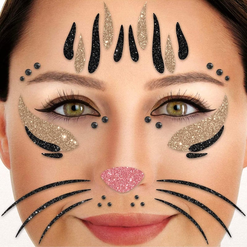 Party Factory Elegant practical design Face Tattoo Cat, Temporary Glitter Face Tattoo for Theme Party, Halloween & Carnival, Children and Adults Globally trusted quality - Image 1