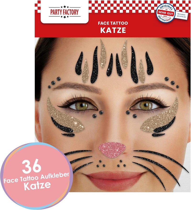 Party Factory Elegant practical design Face Tattoo Cat, Temporary Glitter Face Tattoo for Theme Party, Halloween & Carnival, Children and Adults Globally trusted quality - Image 2