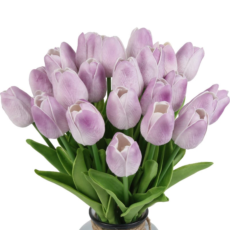 IPOPU Real Touch Purple Tulips 24PCS Artificial Flowers for Decoraion Fake Tulips Light Purple Flowers Floral Arrangements Artificial Faux Tulip Decor for Table Home Kitchen Decor (Light Purple) - Image 1