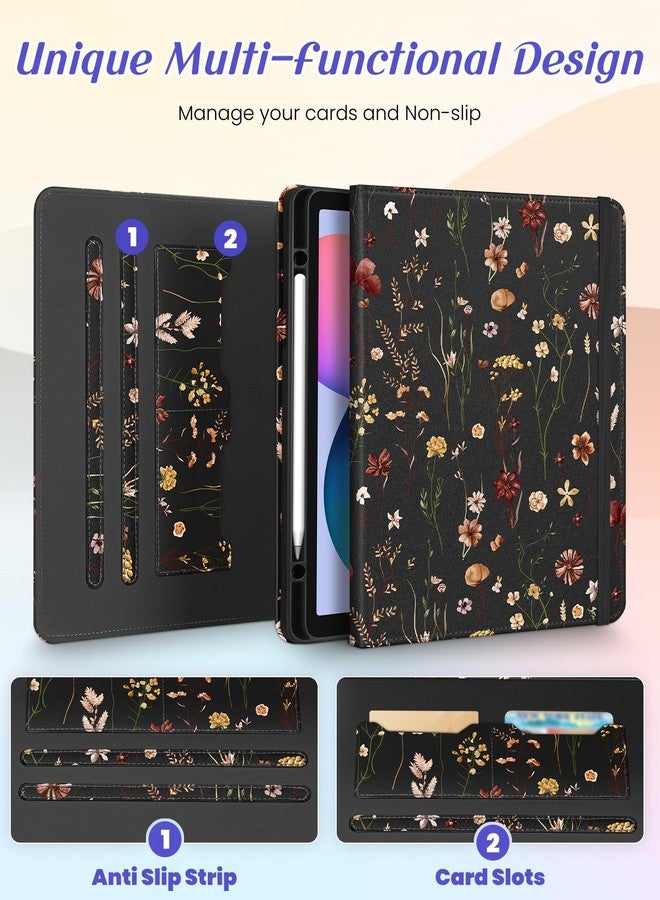 Kidcube for Samsung Galaxy Tab S6 Lite Case 10.4 Inch 2024/2022/2020 - Women Girls Cute Rotating Stand Folio Cover with Pencil Holder & Card Slot Flowers Floral Unique Design Cases for Tab S6 Lite - Image 3