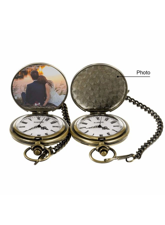 TREEWETO Engraved Pocket Watch for Boyfriend My Man Fiancé Husband Customized Personalized Fob Watches for Men Birthday Anniversary Personalized Watch Bronze - Image 5