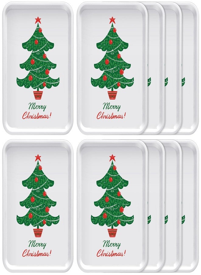 Uiifan 10 Pack Reusable Christmas Serving Trays 13'' x 10" Serving Dishes Heavy Duty Christmas Tree Platter Rectangle Plate Plastic Appetizer Trays for Holiday Xmas Party Cookies Food Dessert - Image 1